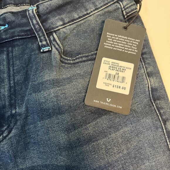 True Religion Woman’s Jennie Curvy Mid Rise Super Skinny Blue Stitch 29x29 NEW - Picture 4 of 8